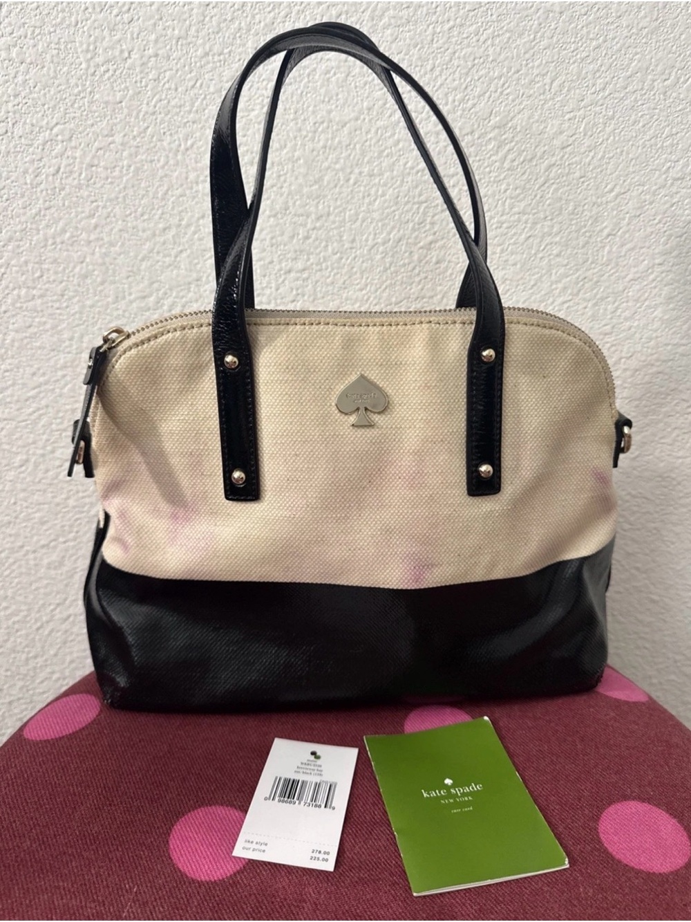 Kate Spade Cream & Black Satchel Crossbody Bag